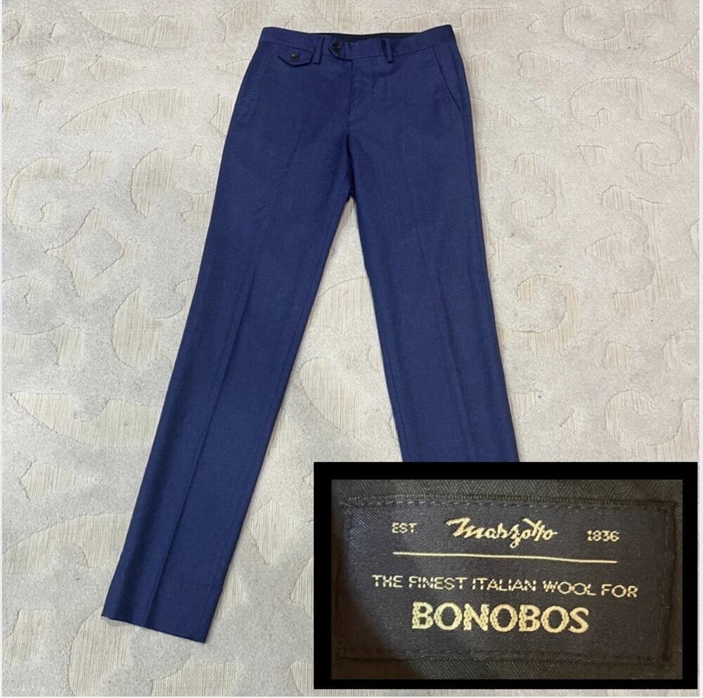 Bonobos Pants Mens 29x34 Blue Jetsetter Wool Stretch Slim Fit Trouser Marzotto